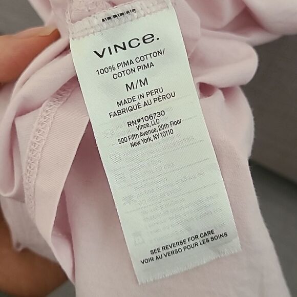 Vince Essential Crew Neck Short Sleeve Shirt Casa Rosa Pink Medium Airy Coastal - Picture 3 of 8